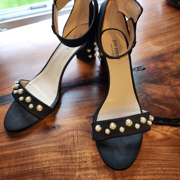 Jon Josef black satin ankle wrap pearl embellished sandals size 10 - Picture 5 of 8